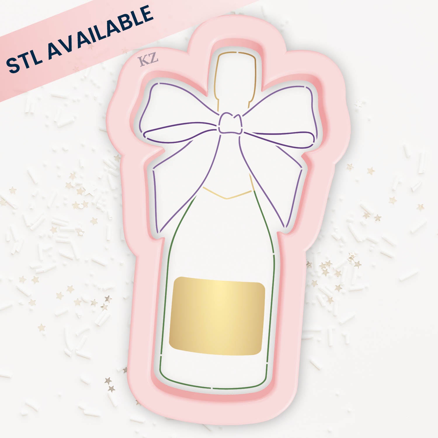 Cookie Cutters Champagne Bottle with Bow – Cookie Cutter & Stencil Set