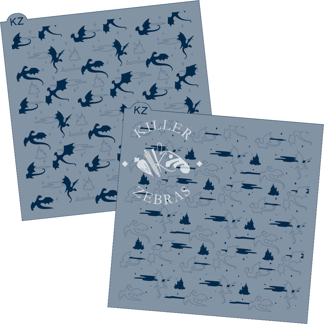 5.5 x 5.5 Stencil Midnight Dragons 2 Part Stencil