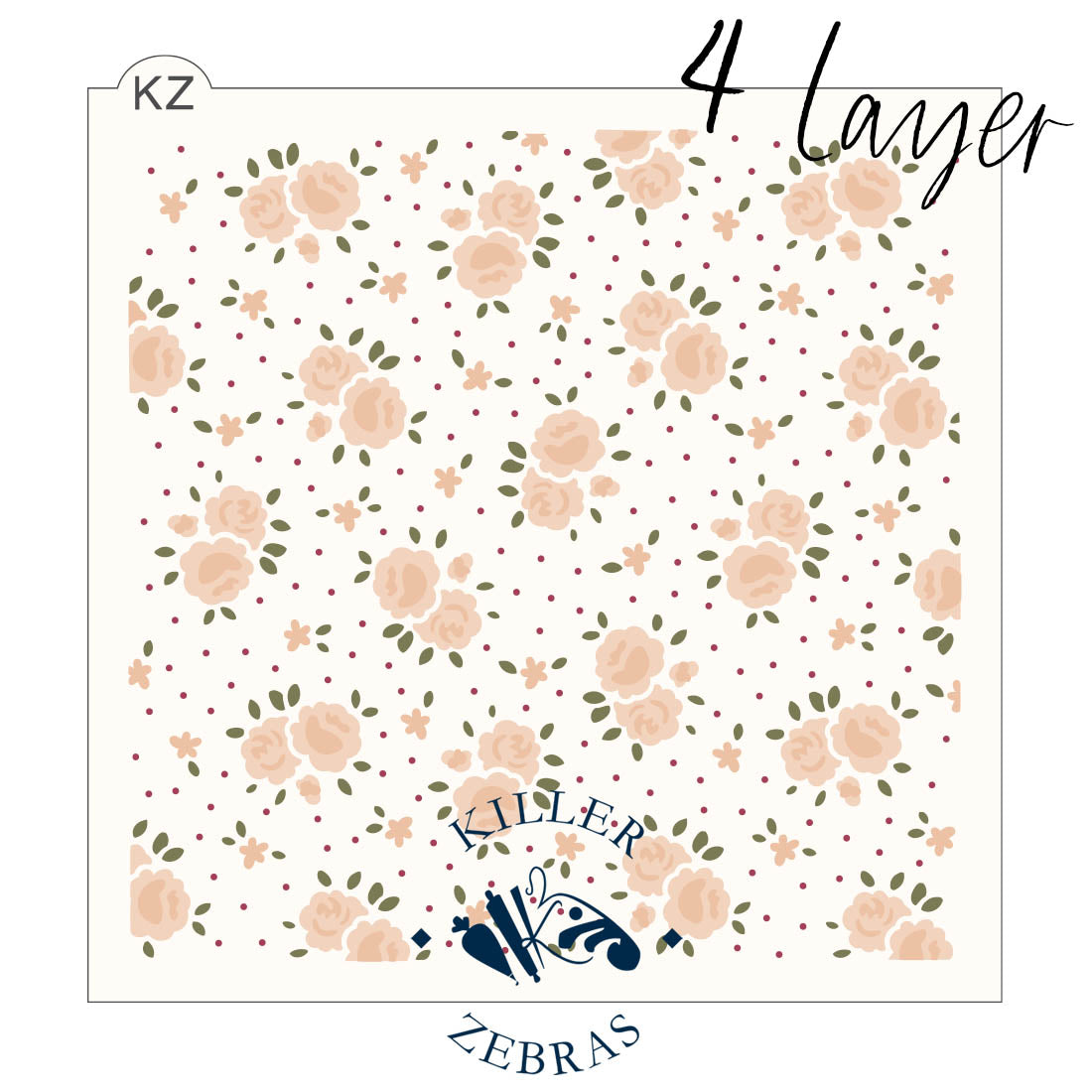 5.5 x 5.5 Stencil Vintage Roses – Layered Cookie Stencil Large 4 Part (w polka dots)