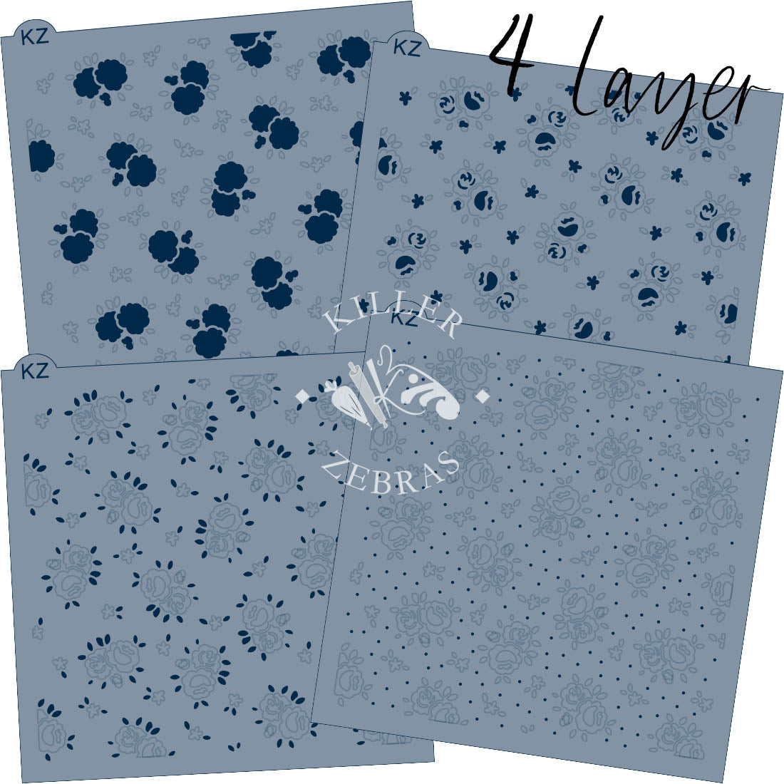 5.5 x 5.5 Stencil Vintage Roses 3 Part Stencil