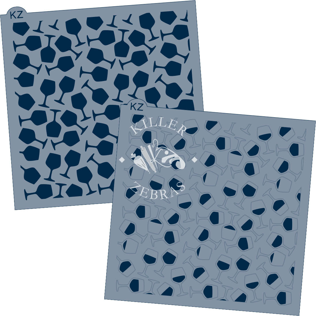 5.5 x 5.5 Stencil Wine Glasses 2 Part Stencil