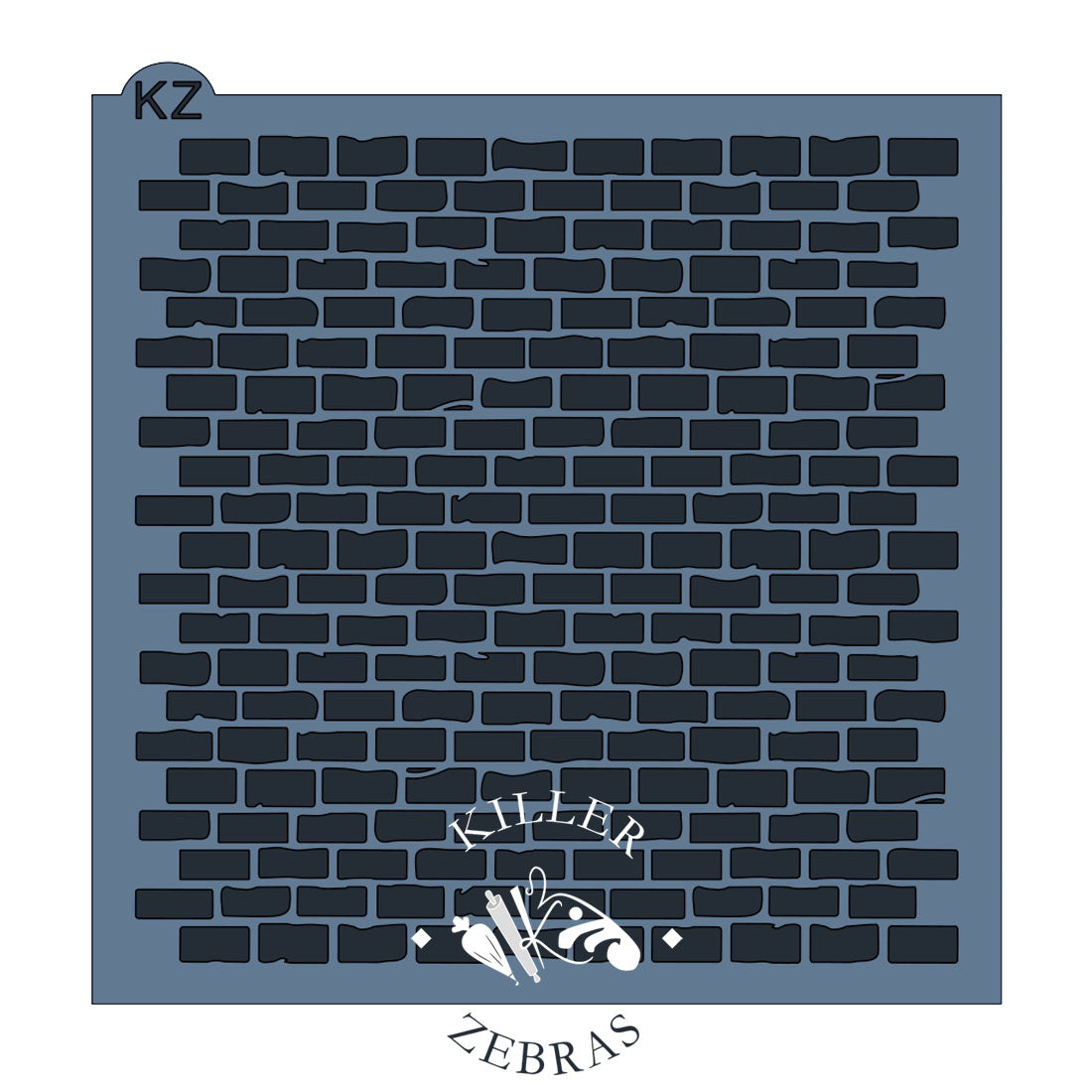 Large, square stencil with worn brick filling the square.