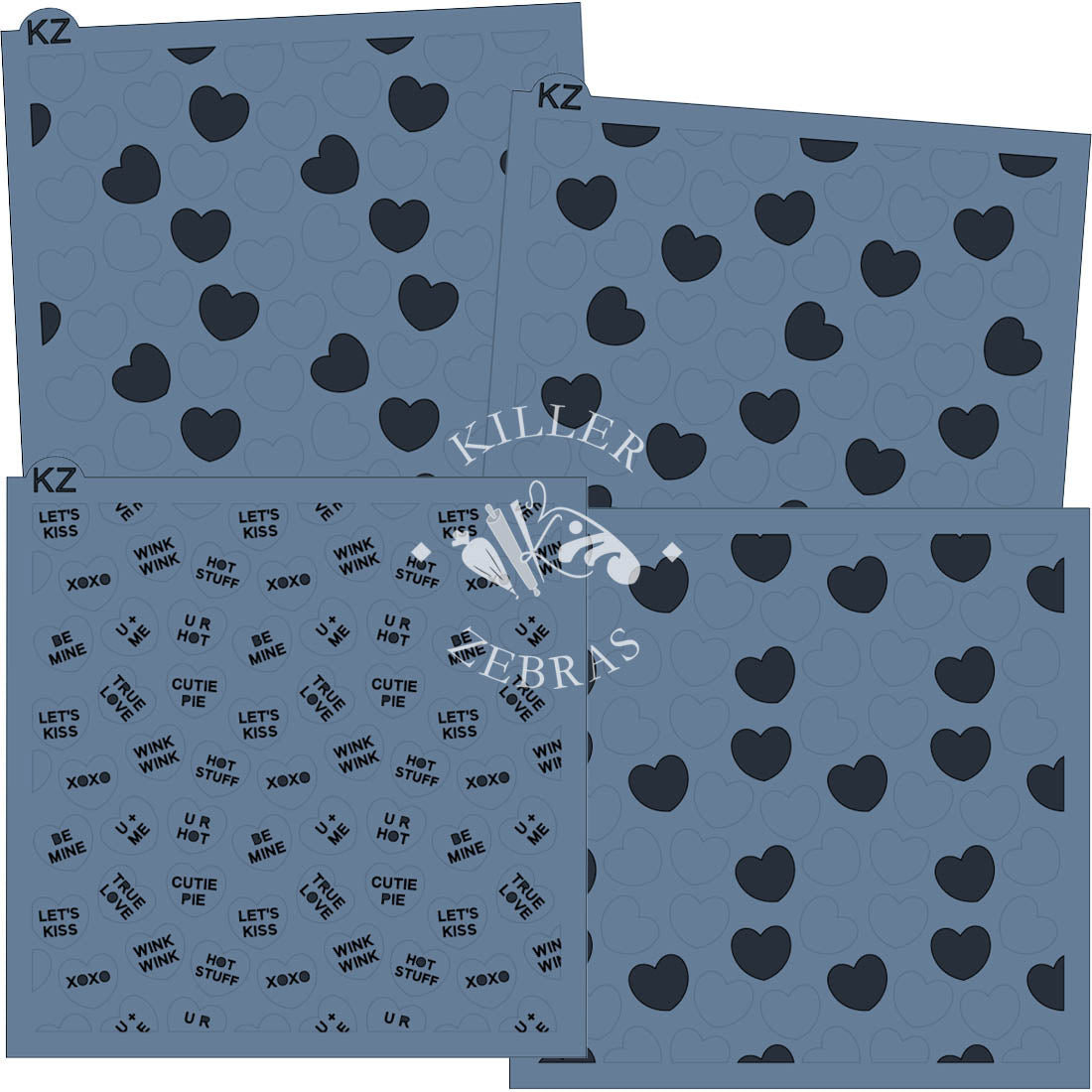 5.5 x 5.5 Stencil Conversation Hearts 4 Part Stencil