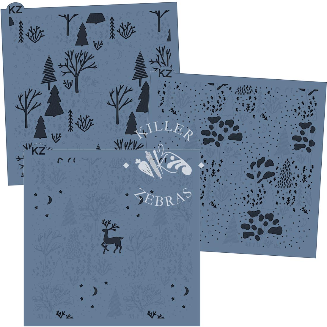 5.5 x 5.5 Stencil Snowy Forest 3 Part Stencil