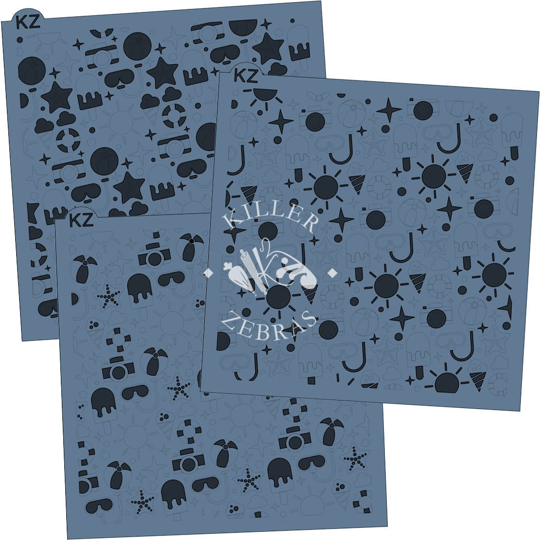 5.5 x 5.5 Stencil Day at the Beach 3 Part Stencil