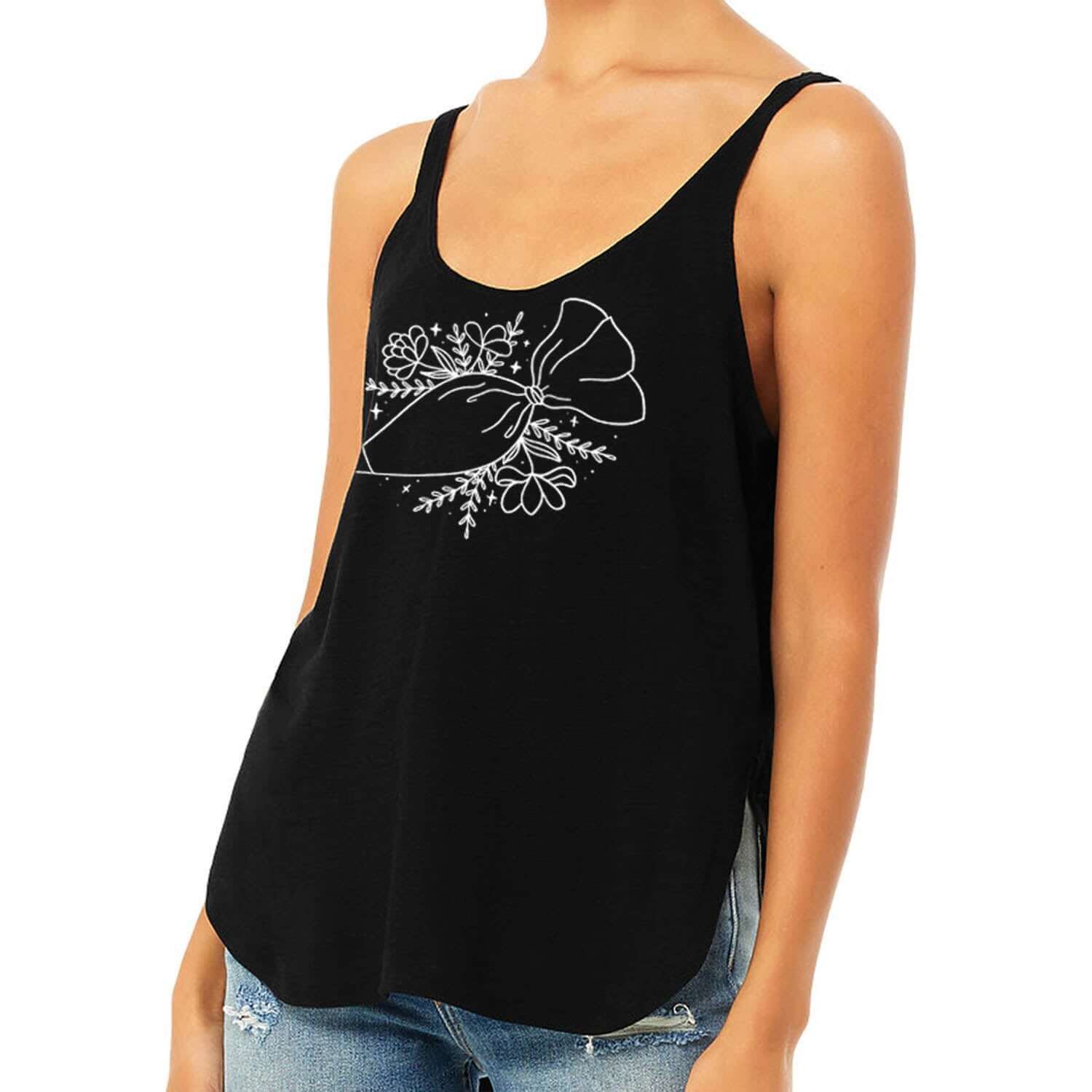 Shirts Floral Piping Bag Flowy Side Slit Tank