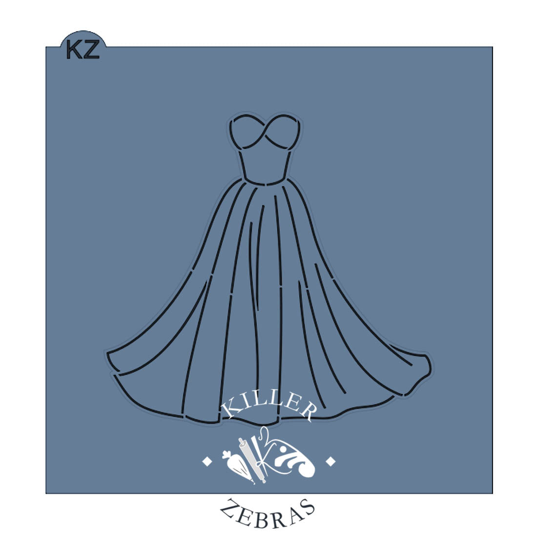 The Audrey Wedding Dress Cookie Cutter & Stencil Set | Cookie Decorating Set - Killer Zebras The Audrey Wedding Dress Cookie Cutter & Stencil Set | Cookie Decorating Set - Killer Zebras