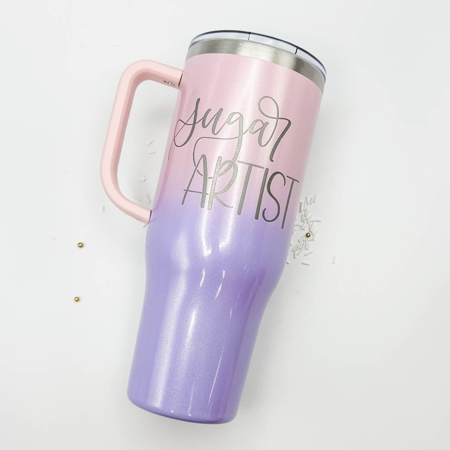 Berry Ombre Glitter Stainless Steel 40 oz. Tumbler with Handle