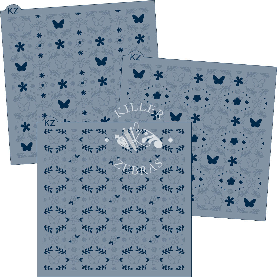 5.5 x 5.5 Stencil Butterfly Garden 3 Part Stencil