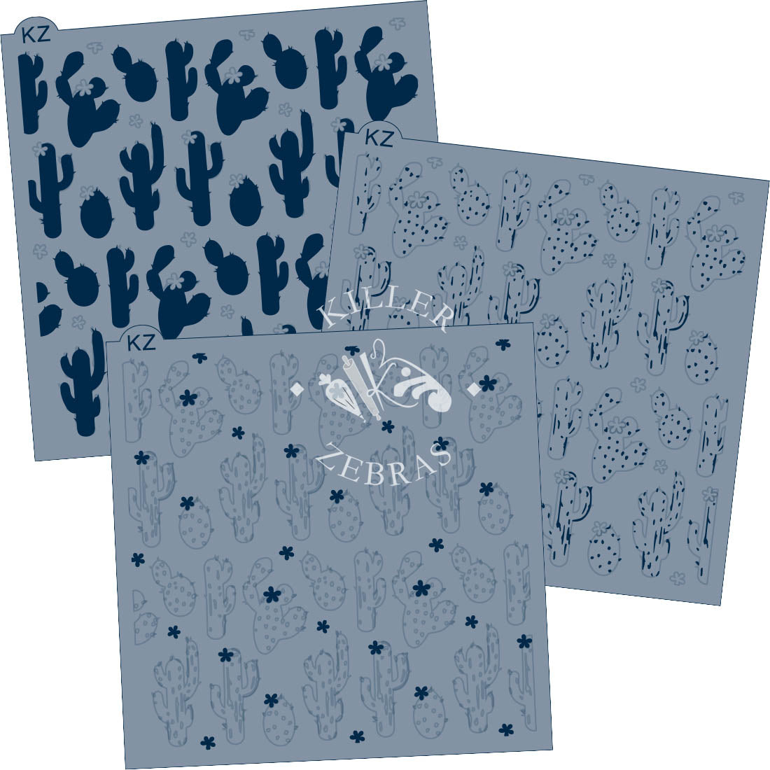 5.5 x 5.5 Stencil Cactus Garden 3 Part Stencil