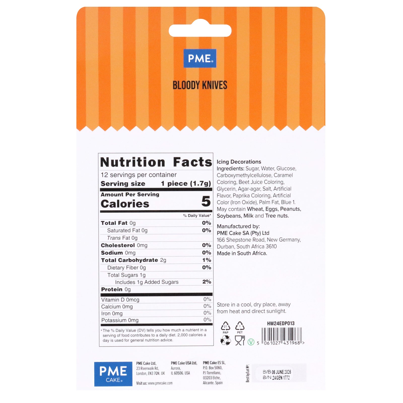 Sprinkles PME Halloween Edible Sugar Decorations - Bloody Knives (Pack of 12)