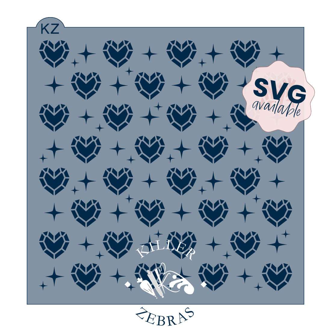 5.5 x 5.5 Stencil Heart Gems Stencil