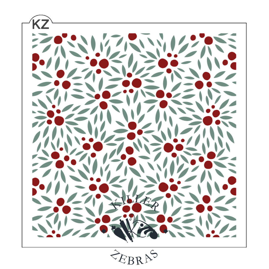 5.5 x 5.5 Stencil Holly Bushes 2 Part Stencil