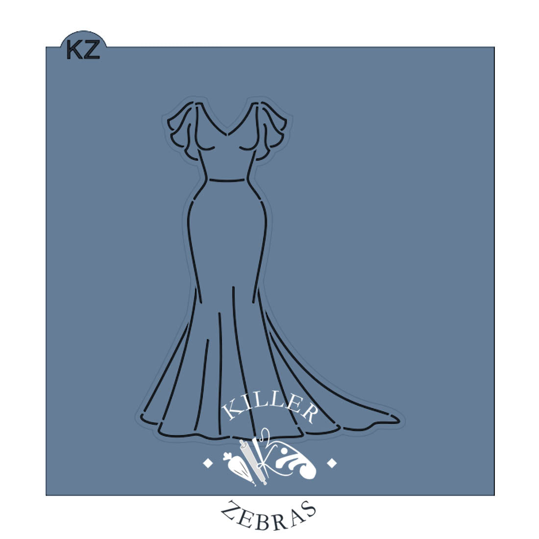 The Katharine Wedding Dress Cookie Cutter & Stencil Set | Cookie Decorating Set - Killer Zebras The Katharine Wedding Dress Cookie Cutter & Stencil Set | Cookie Decorating Set - Killer Zebras