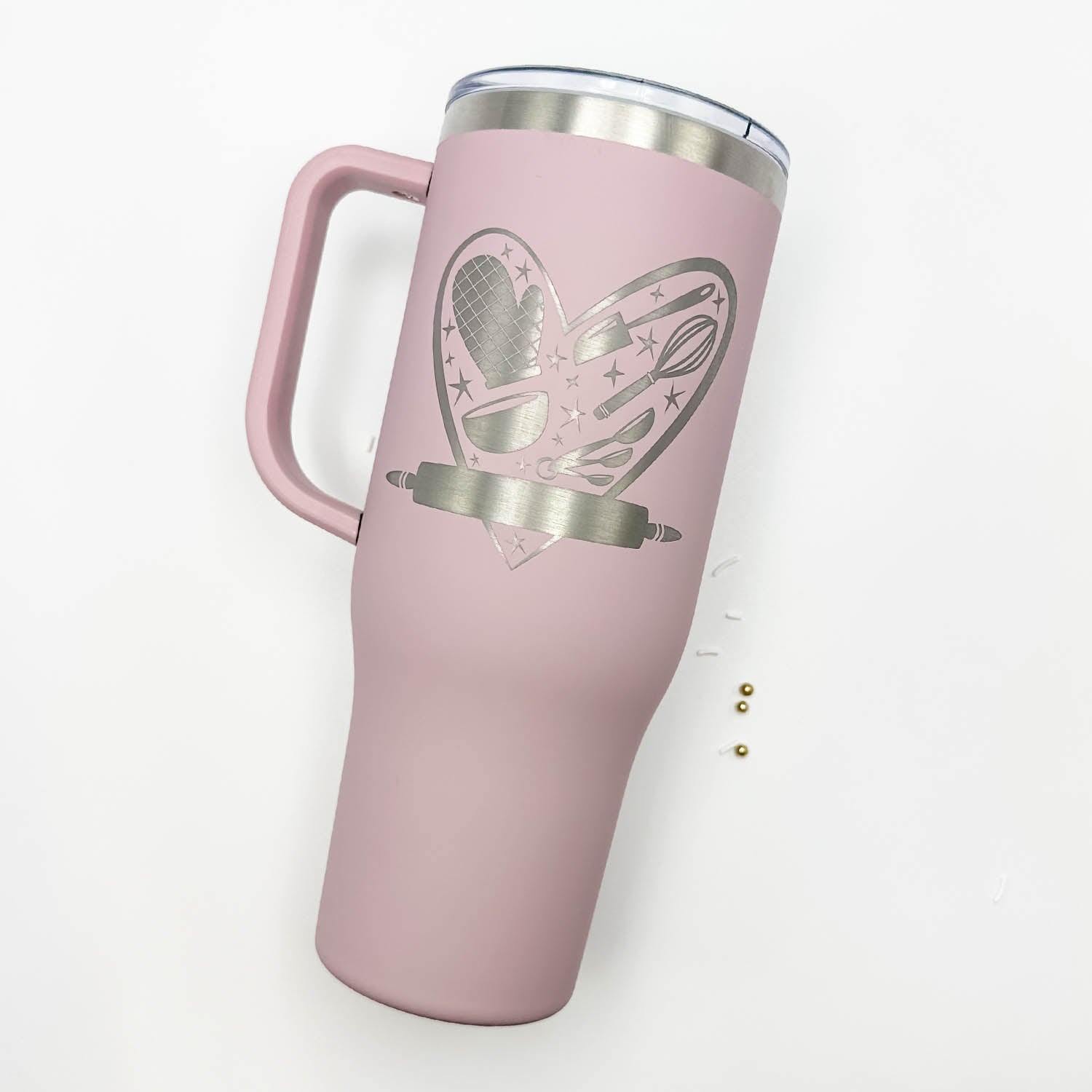 Mauve Satin Stainless Steel 40 oz. Tumbler with Handle