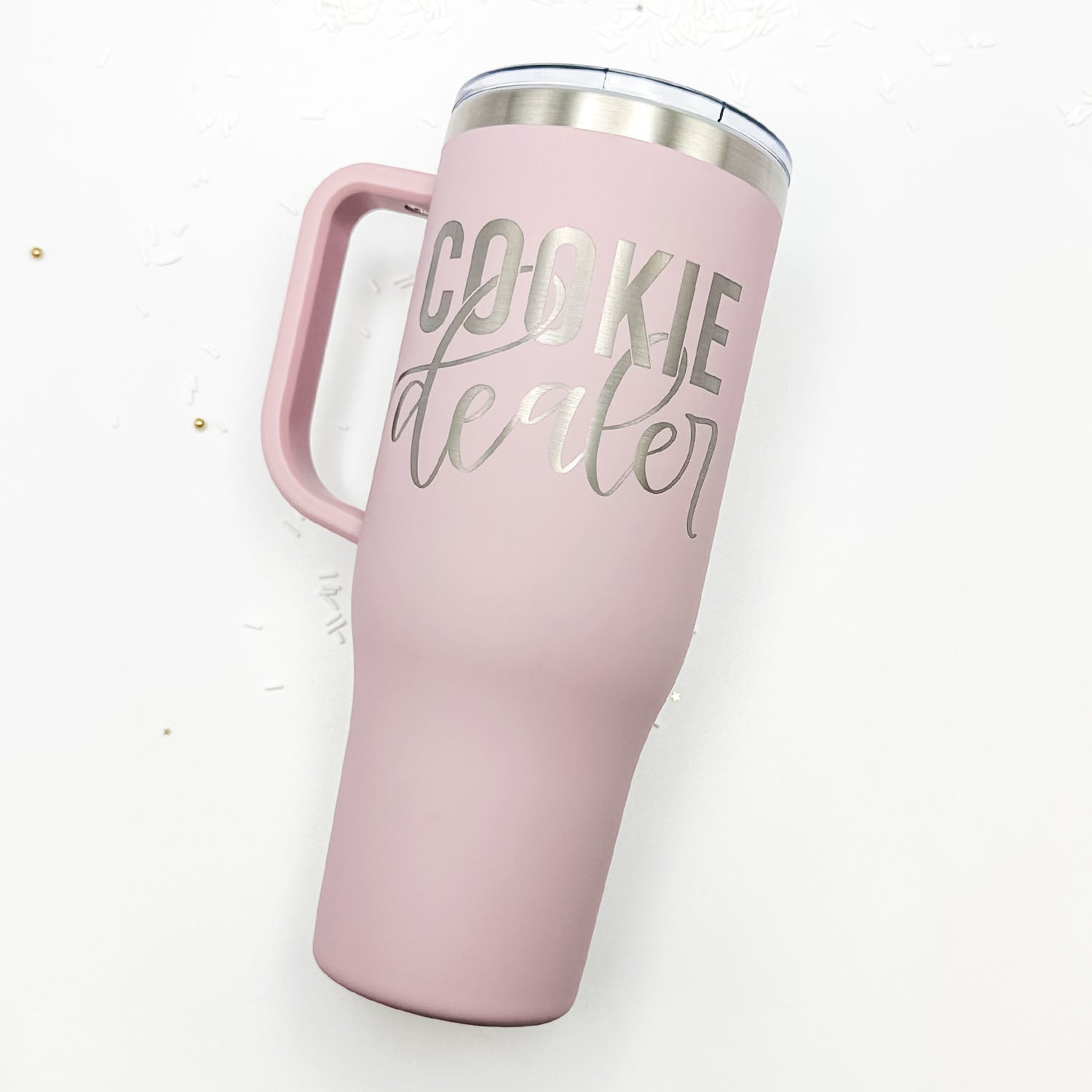 Mauve Satin Stainless Steel 40 oz. Tumbler with Handle