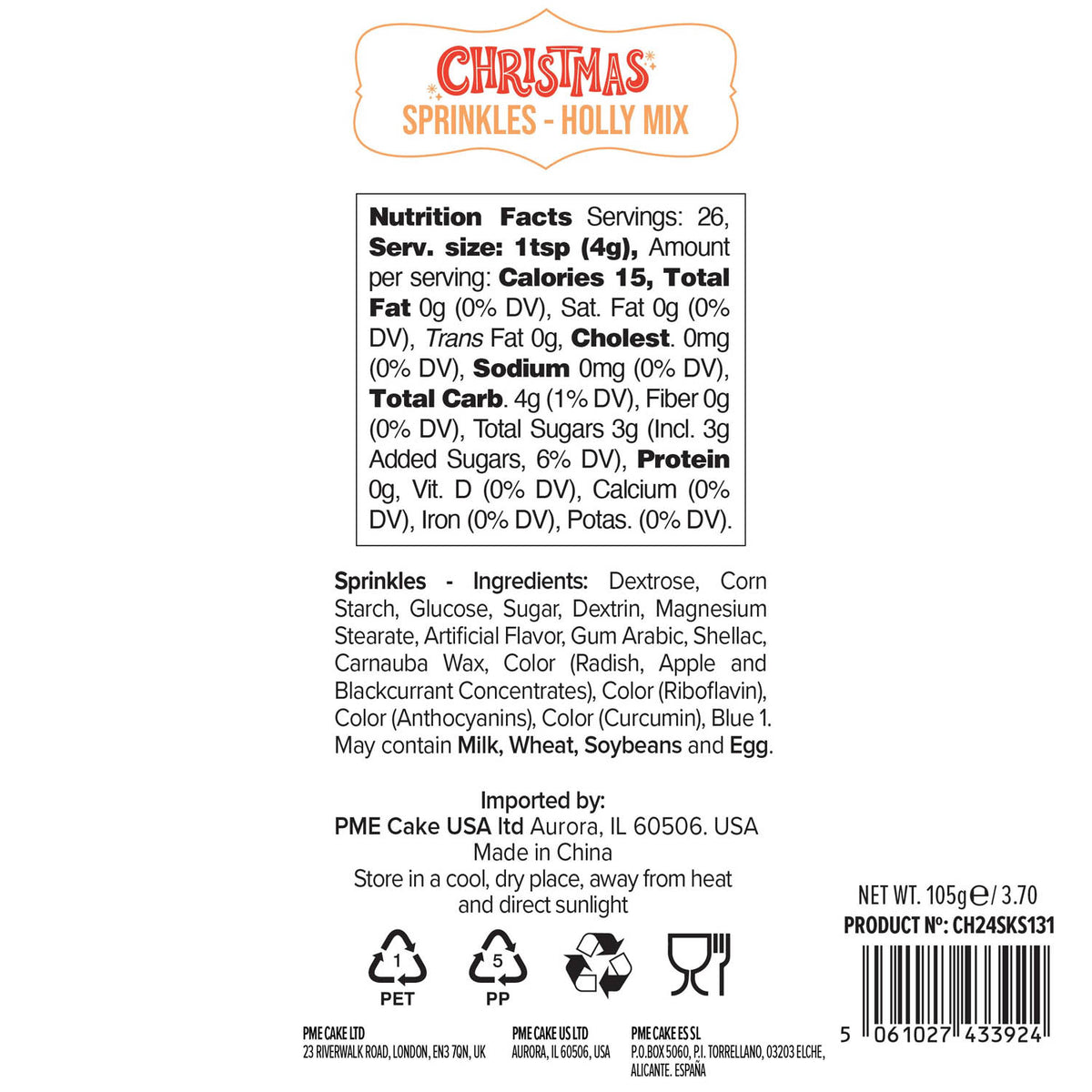 Sprinkles PME Holiday Sprinkles - Holly Mix