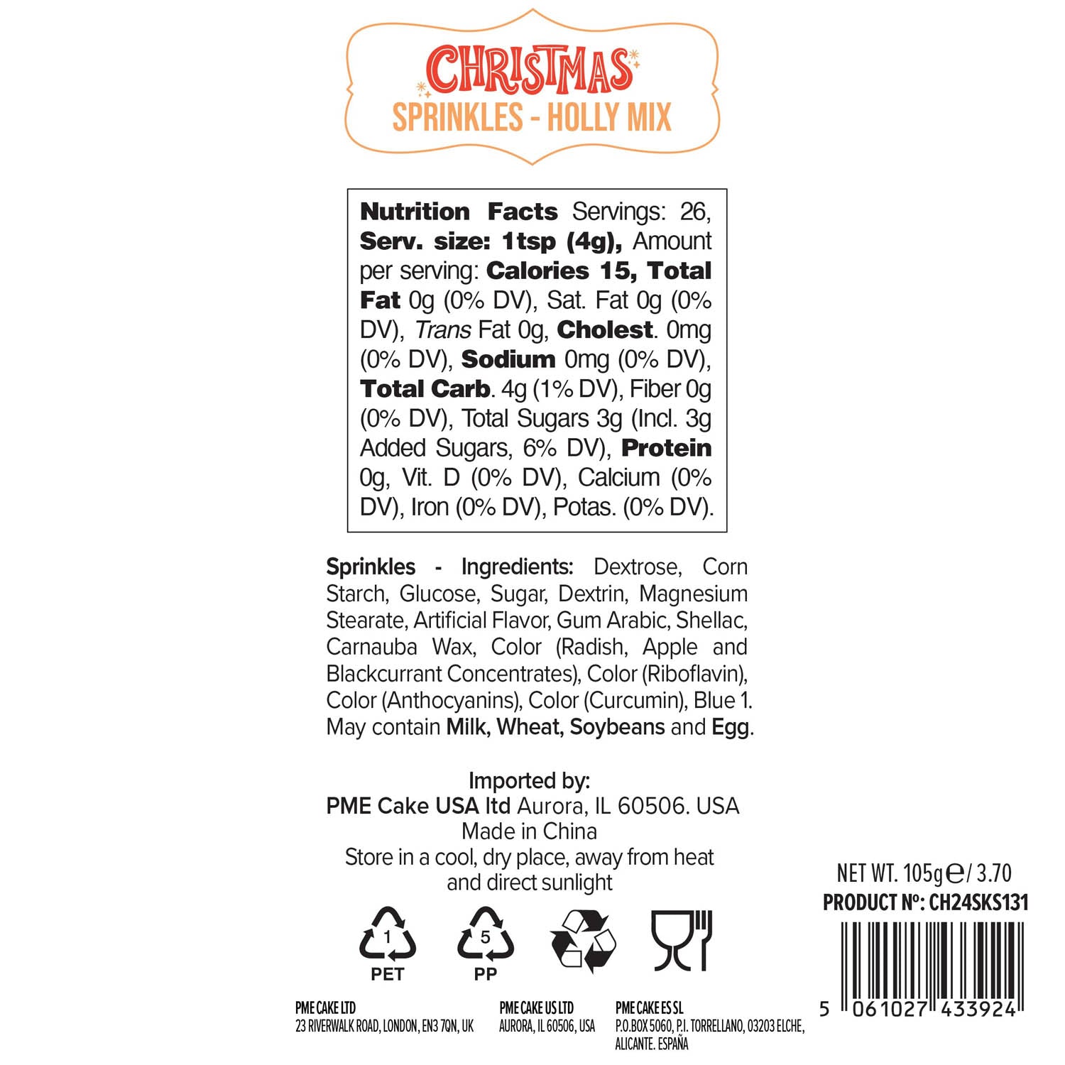 Sprinkles PME Holiday Sprinkles - Holly Mix