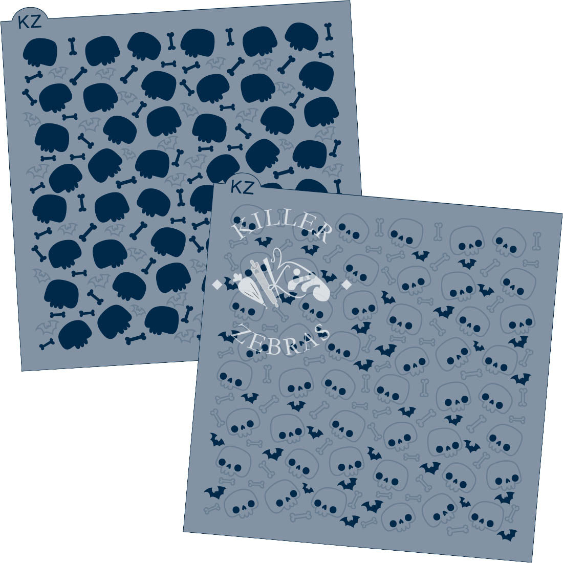 5.5 x 5.5 Stencil Skulls and Bats 2 Part Stencil