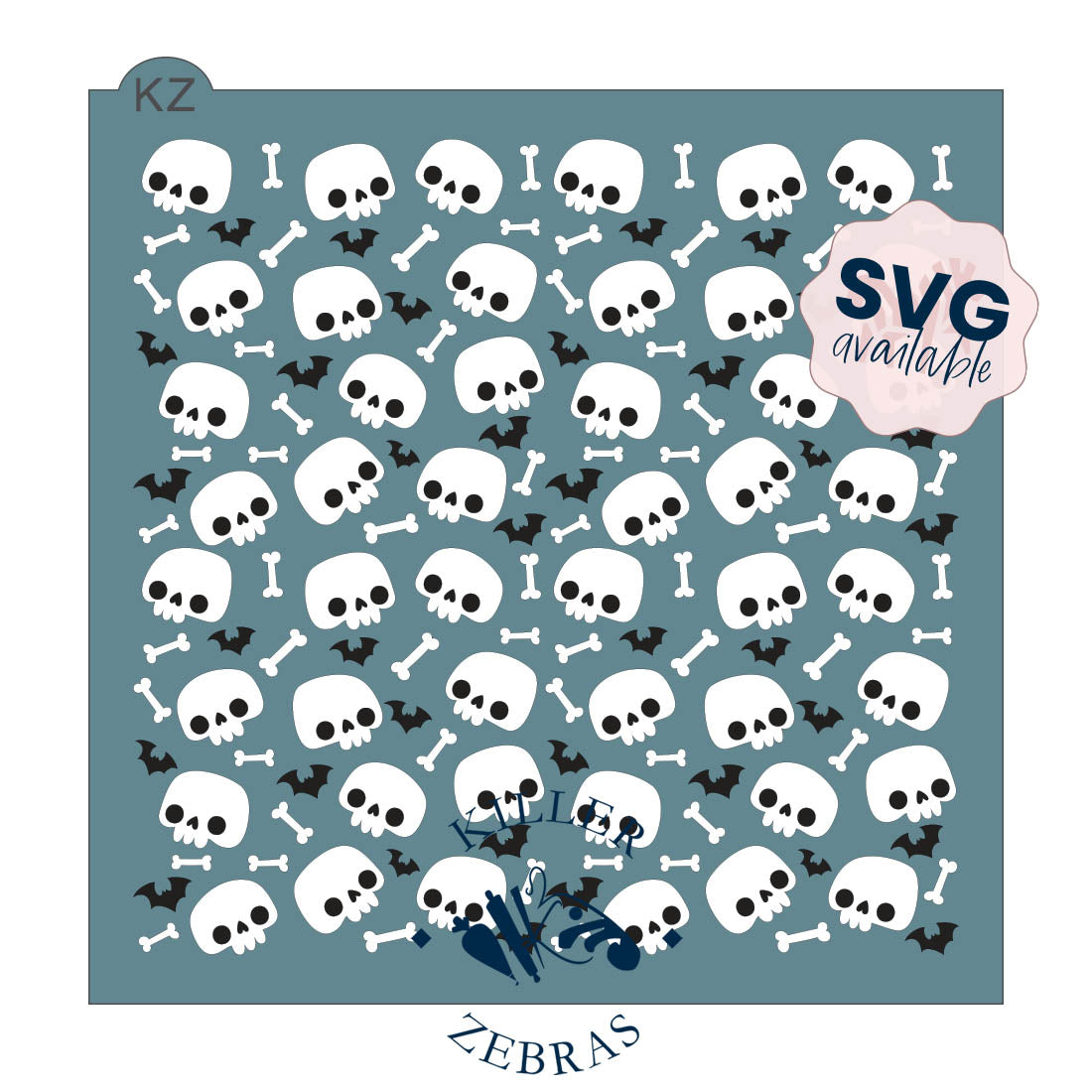 5.5 x 5.5 Stencil Skulls and Bats 2 Part Stencil