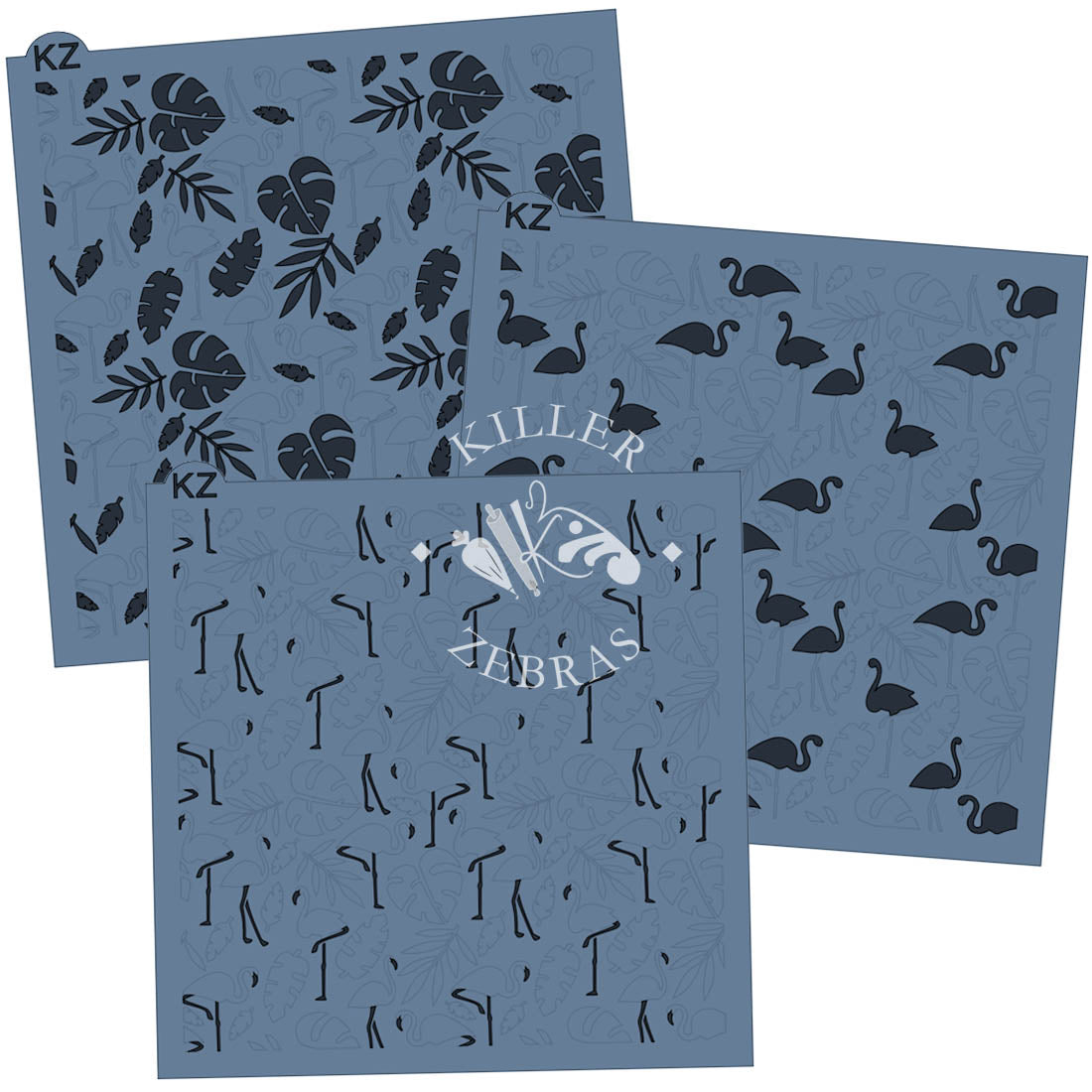 5.5 x 5.5 Stencil Tropical Flamingos 3 Part Stencil