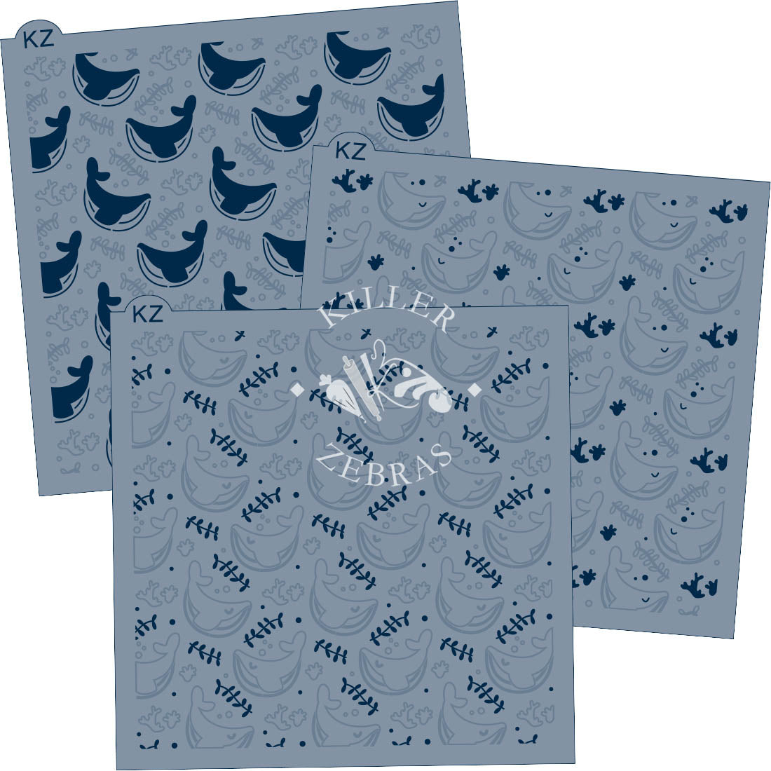 5.5 x 5.5 Stencil Whales 3 Part Stencil