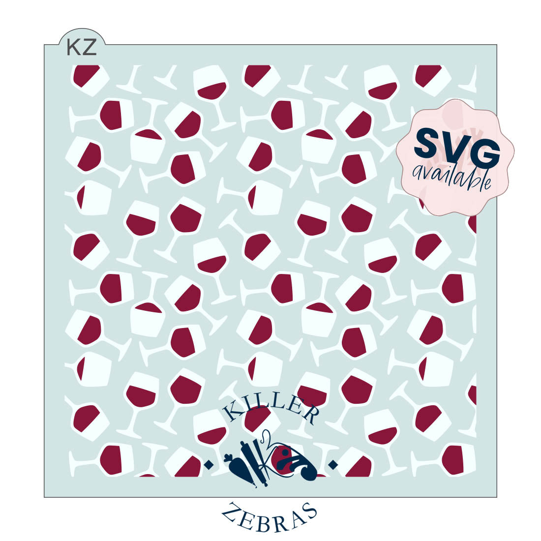 5.5 x 5.5 Stencil Wine Glasses 2 Part Stencil