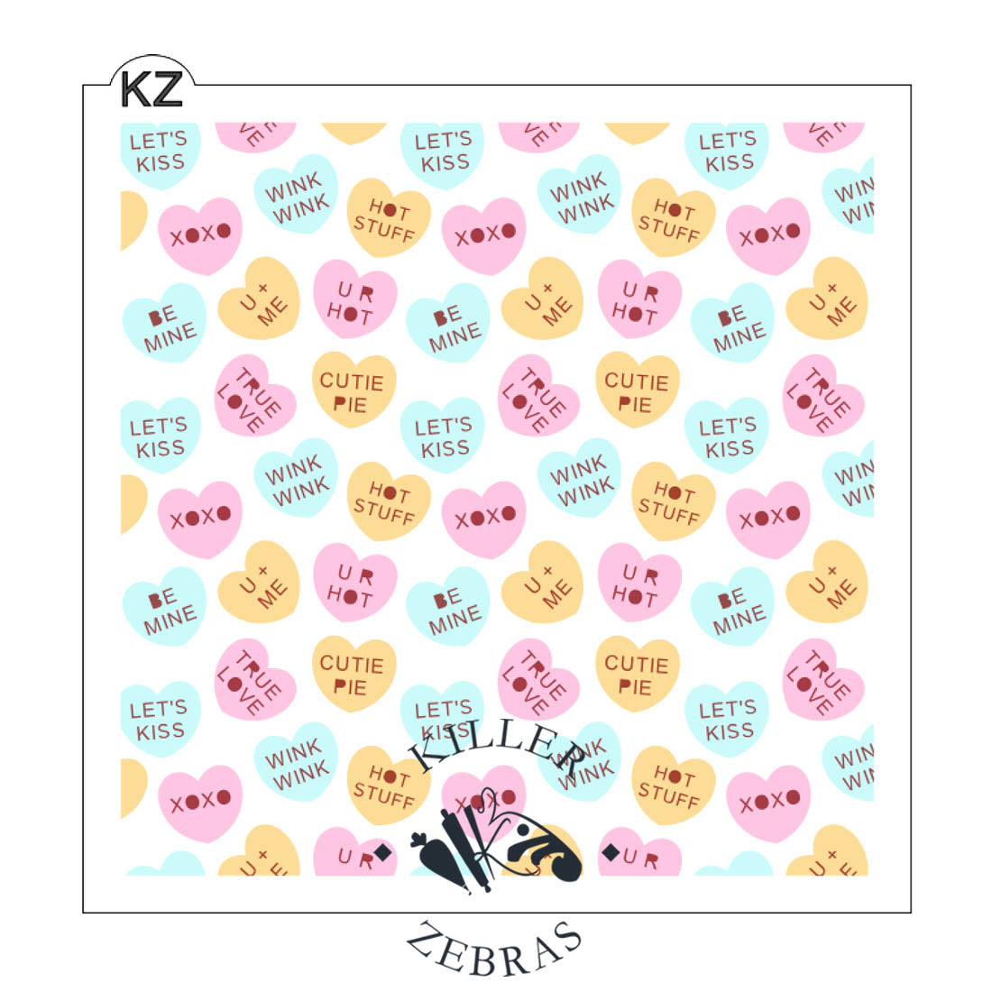 5.5 x 5.5 Stencil Conversation Hearts 4 Part Stencil