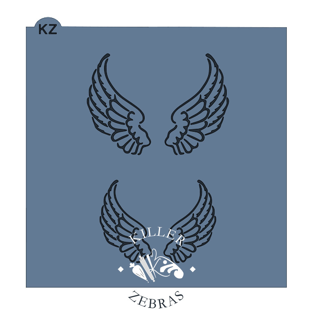 Large, square stencil with two different sized sets of angle wings.
