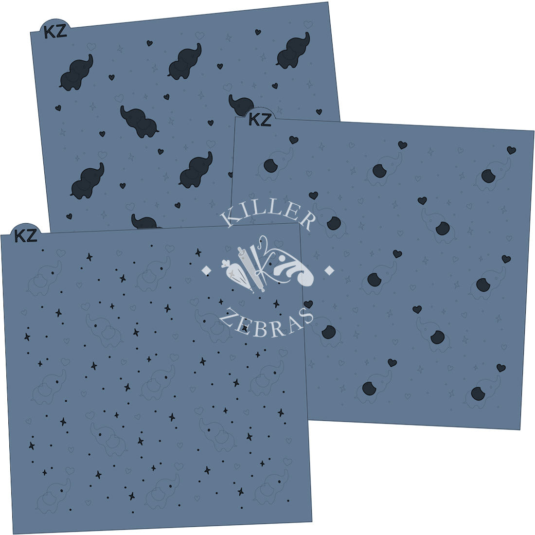 5.5 x 5.5 Stencil Baby Elephants 3 Part Stencil