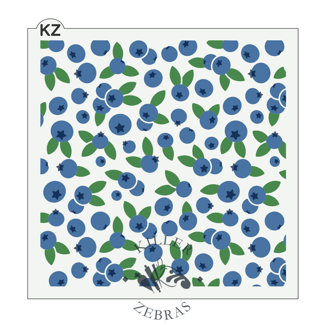 Large, square stencil with blueberries and green leaves filling the square.