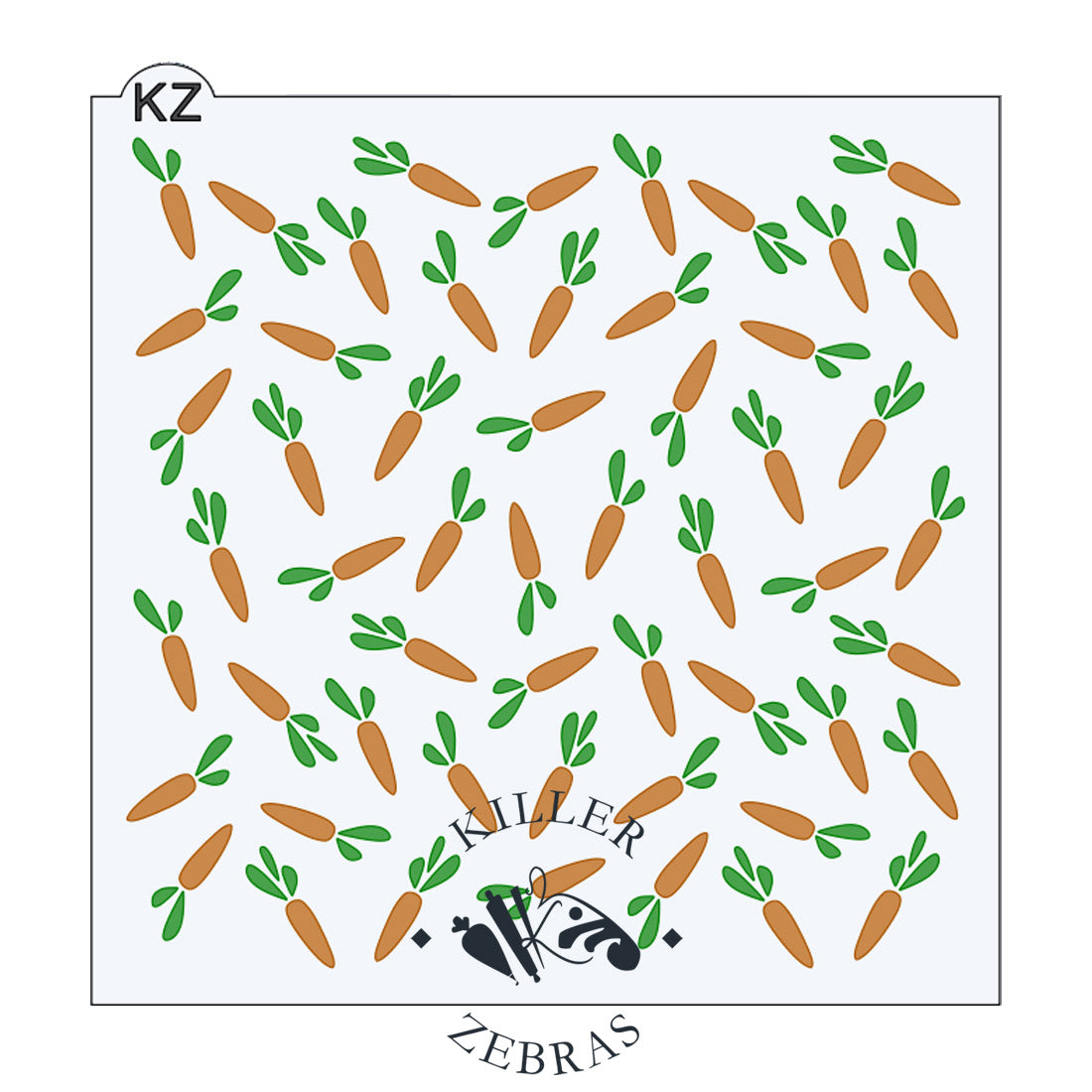Large, square stencil with orange carrots and green leaves filling the page.