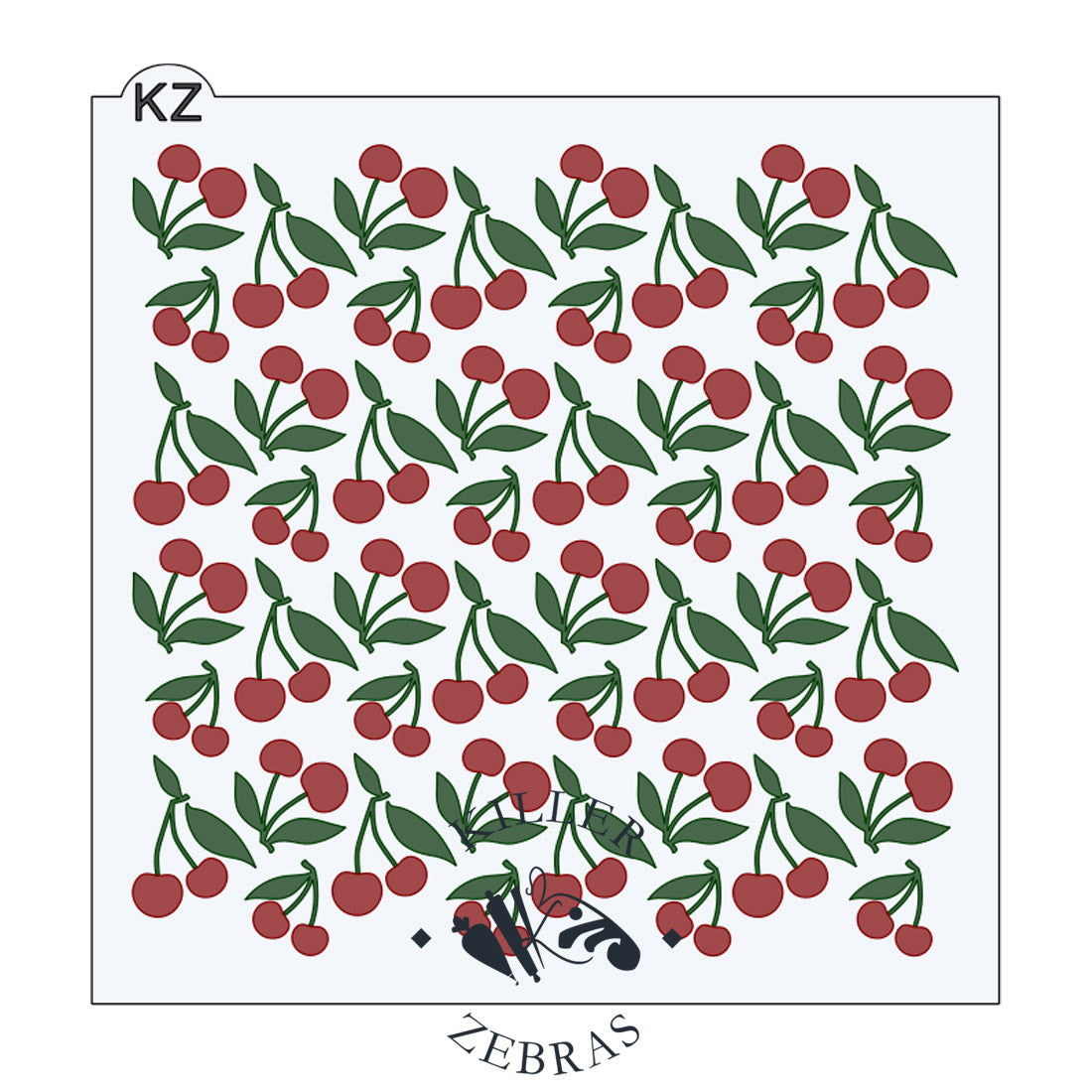 Large, square stencil with red cherries and green stems/leaves filling the page.