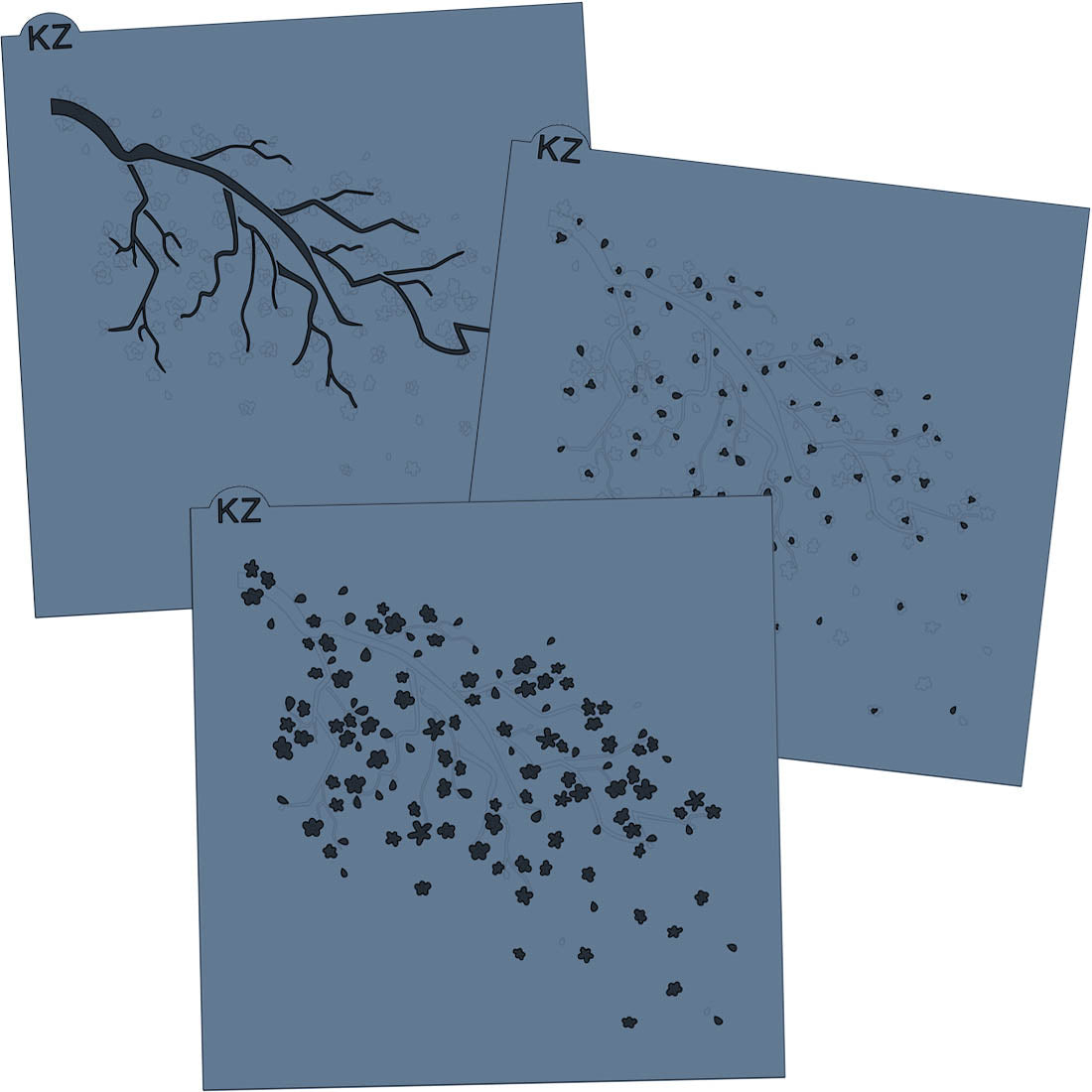 5.5 x 5.5 Stencil Cherry Blossom Branch 3 Part Stencil