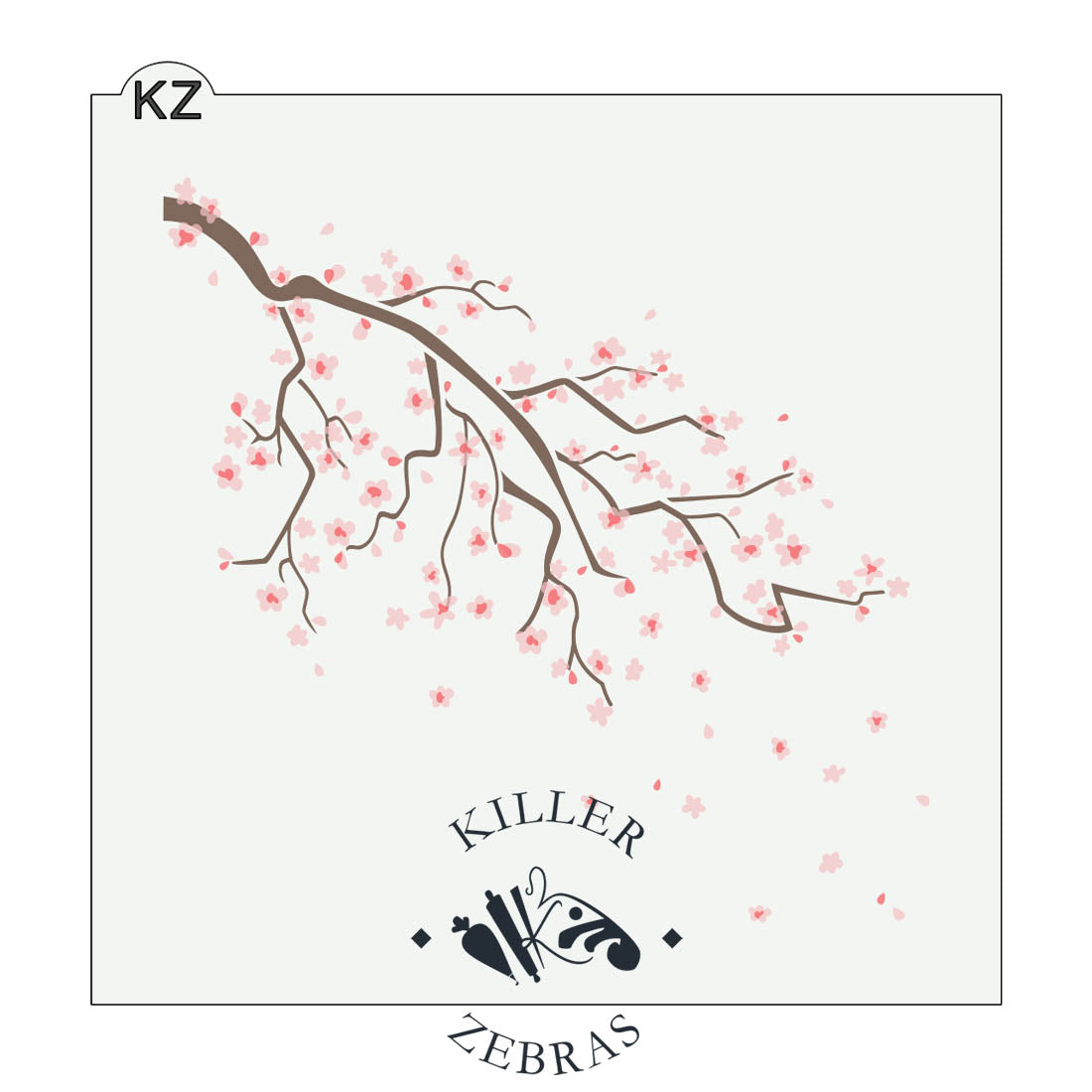 Large, square stencil with one big cherry blossom branch that is brown with pink blossoms.