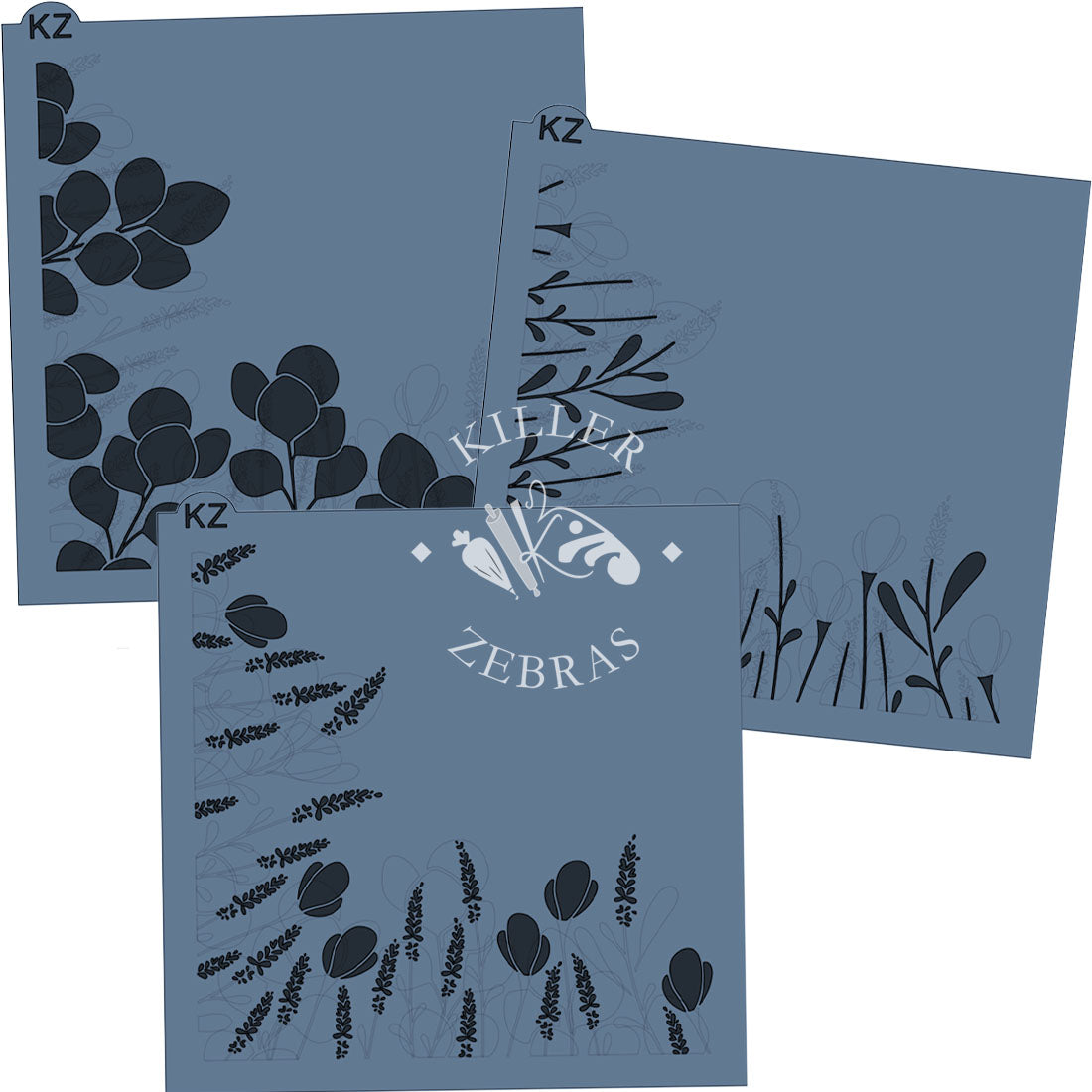 5.5 x 5.5 Stencil Field of Flowers 3 Part Stencil