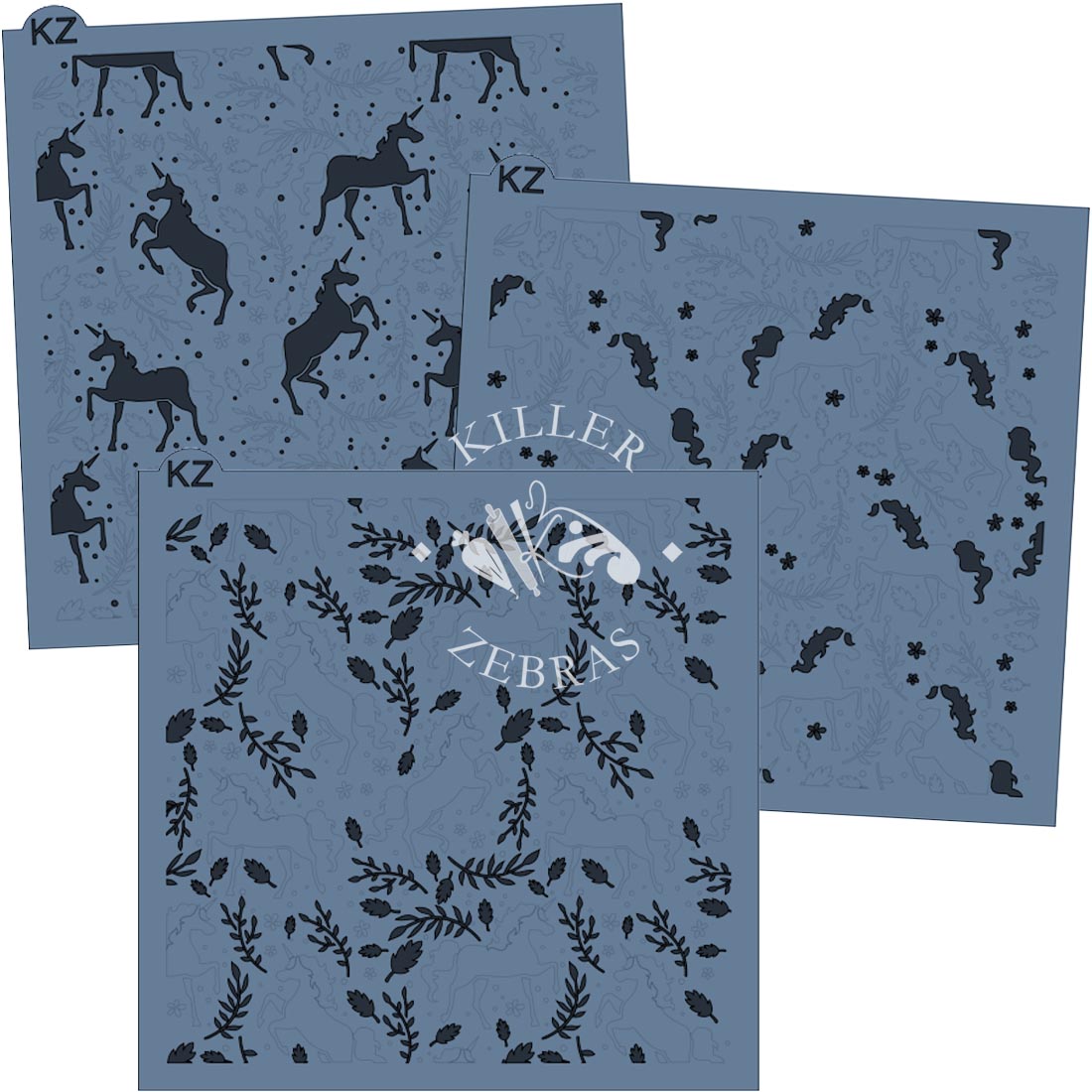 5.5 x 5.5 Stencil Unicorn Meadow 3 Part Stencil